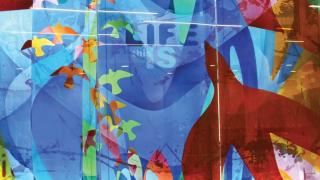 A piece of visual art on display at Hennepin Healthcare's campus.