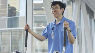 volunteer pushing wheelchair