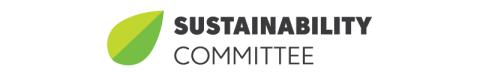 Logo for the Sustainability Committee featuring a green leaf graphic to the left of the words "SUSTAINABILITY COMMITTEE" in bold and regular text.