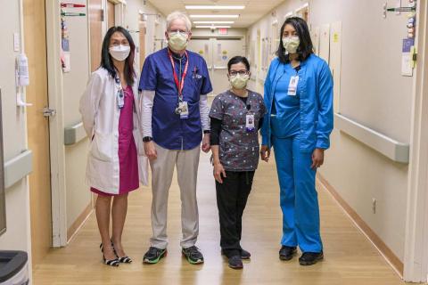 From right to left: Kristen Gamache, Pharmacist, Keith Henry, MD, Luisa Rodriguez Duran, RN, and Latrice Howard, MA Reg.