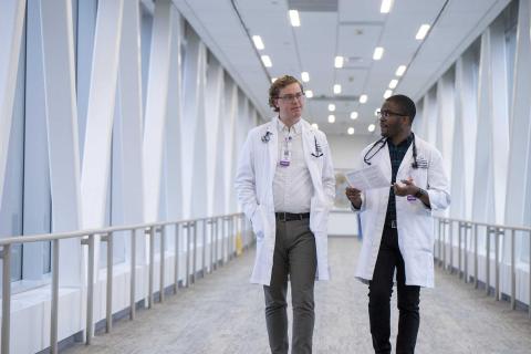Two medical residents on a skyway