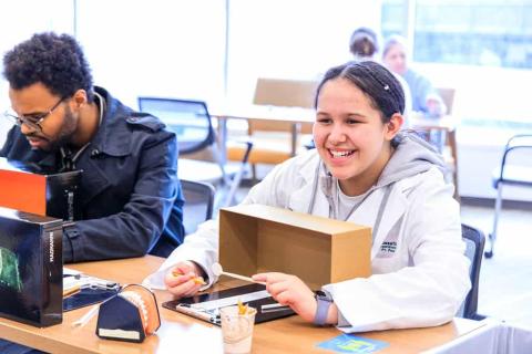 hands on learning, american indian youth with stethoscopes, aiys, educating american indian youth in healthcare, healthcare seminar for indian youth