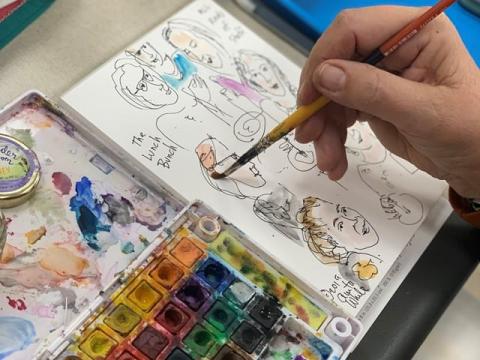 anita white's watercolors and applying to canvas with brush