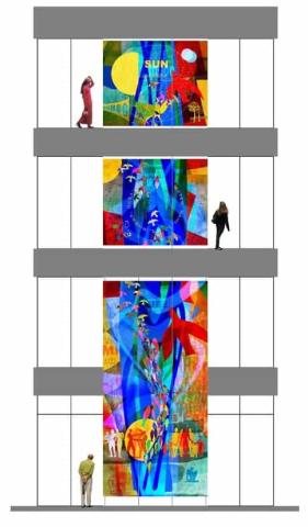 Artwork, 4-Story signature artwork, piece-by-pieced, Clinic and Specialty Center, artwork in new specialty center, interior art, downtown healthcare