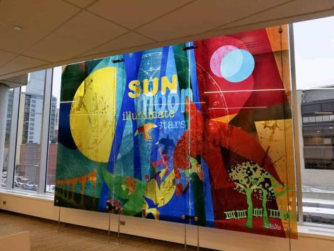 artwork in csc, 4-Story signature artwork, piece-by-pieced, Clinic and Specialty Center, artwork in new specialty center, interior art, downtown healthcare