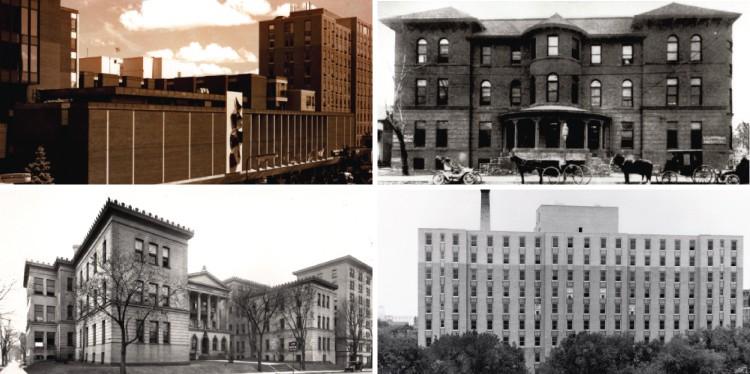 four historic hcmc buildings, hcmc historic buildings, hennepin county medical center historic buildings, hcmc sites, one year open for clinic and specialty center, csc opening celebration after one year, specialty center celebrates hcmc building history