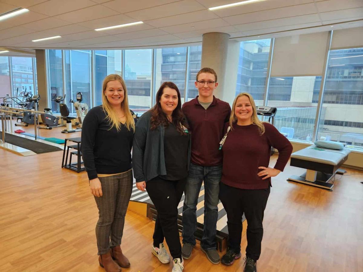 Brenden Bryce TBI OP With His Therapists, tbi, wrestling accident causes a brain injury, traumatic brain injury, occupational therapy, speech language pathology, physical therapy, grateful patient