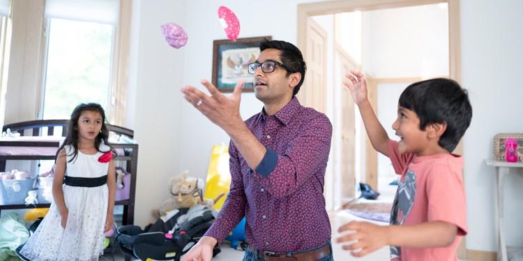dr subrahmanian with kids in gym, the fatherhood experience, dr krishnan subrahmanian, redefine gender roles, important role model, building relationships, normalizing fatherhood for young men