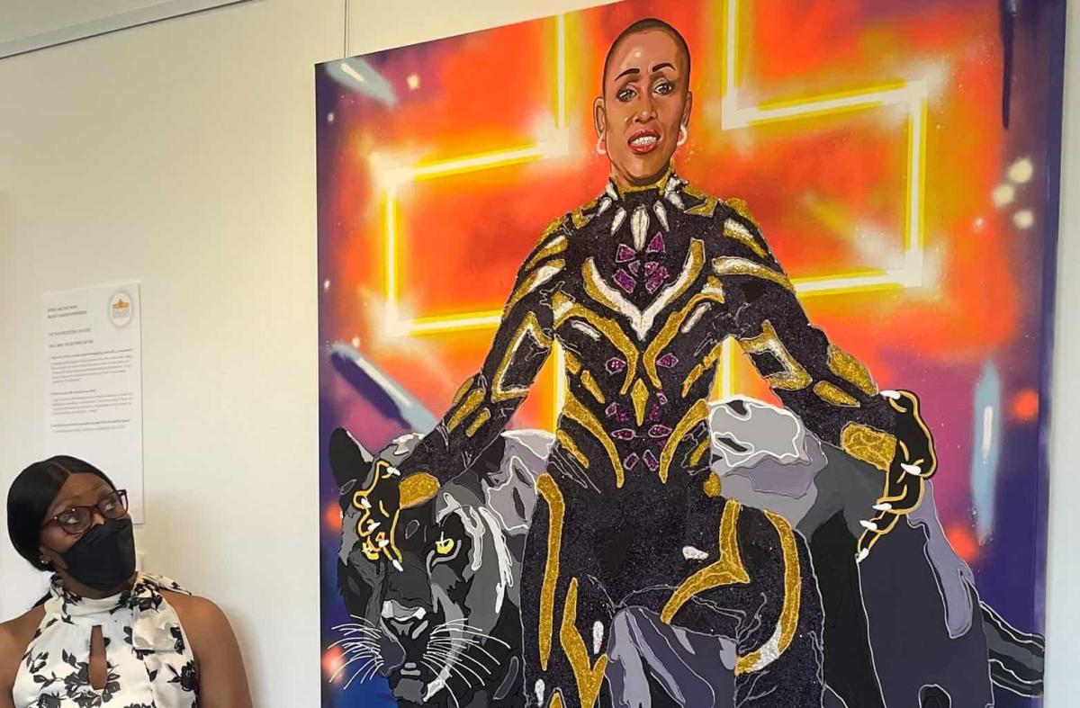 superhero margaret udo rn, breast cancer survivor, painting of breast cancer survivor, portrait ofmargaret udo rn