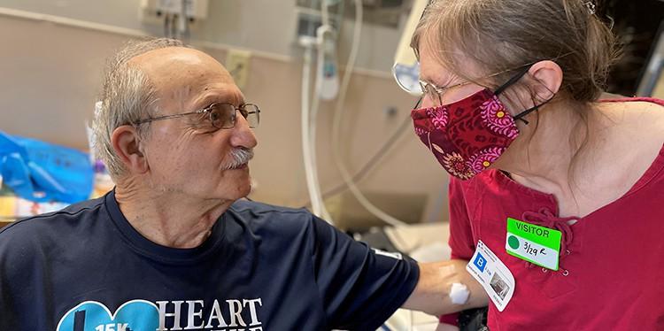 bob with his wife in the hennepin stroke center, stroke recovery challenges 83-year-old marathon runner, robert “bob” nepple, befast, know the signs of stroke, hennepin sroke center