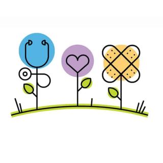 Image of flowers made of stethoscope, heart, and bandaids. 