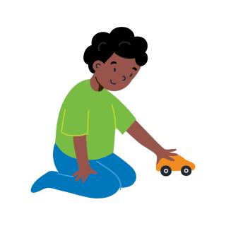 Black toddler playing with toy car