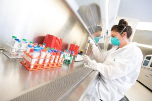 lab tech in lab, South Korea company, donates COVID-19 tests to Hennepin Healthcare, Seegene Inc, molecular diagnostics