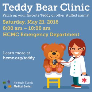 teddy bear clinic invitation, Teddy Bear Clinic, HCMC’s pediatric emergency department, trauma prevention activities, pediatric trauma center, helping kids to not be afraid