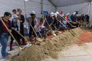 staff breaking ground during redleaf center ceremony, Hennepin Healthcare Breaks Ground, Healing Center for Expectant and New Moms with Depression, Mother-Baby Program, redleaf center